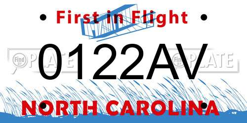 0122AV North Carolina License Plate