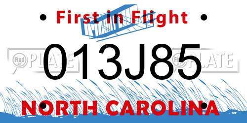 013J85 North Carolina License Plate