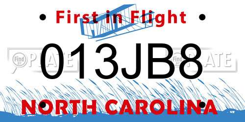 013JB8 North Carolina License Plate