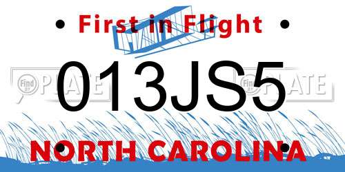 013JS5 North Carolina License Plate
