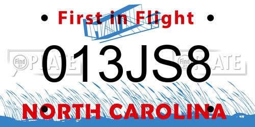 013JS8 North Carolina License Plate