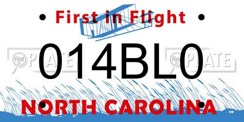014BL0 North Carolina License Plate