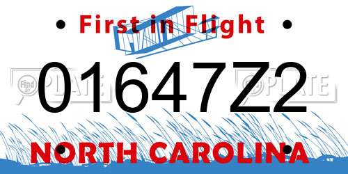 01647Z2 North Carolina License Plate