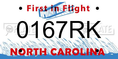 0167RK North Carolina License Plate