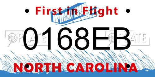 0168EB North Carolina License Plate
