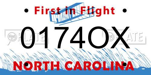 0174OX North Carolina License Plate