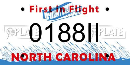 0188II North Carolina License Plate