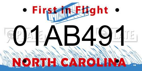 01AB491 North Carolina License Plate