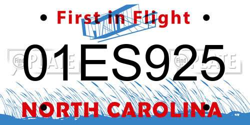01ES925 North Carolina License Plate