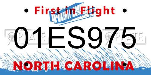 01ES975 North Carolina License Plate