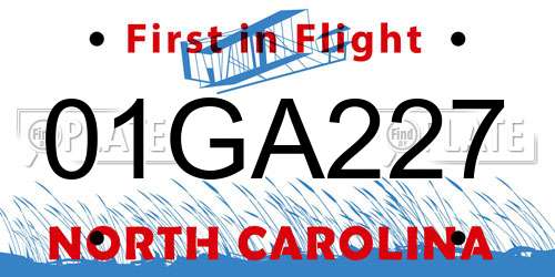 01GA227 North Carolina License Plate