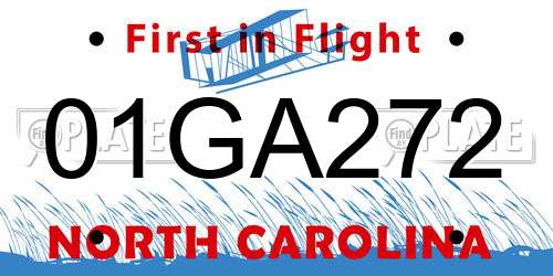 01GA272 North Carolina License Plate