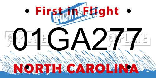 01GA277 North Carolina License Plate