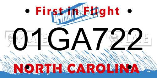 01GA722 North Carolina License Plate