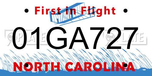 01GA727 North Carolina License Plate
