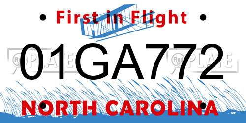 01GA772 North Carolina License Plate