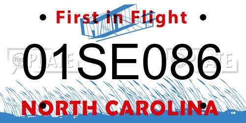 01SE086 North Carolina License Plate