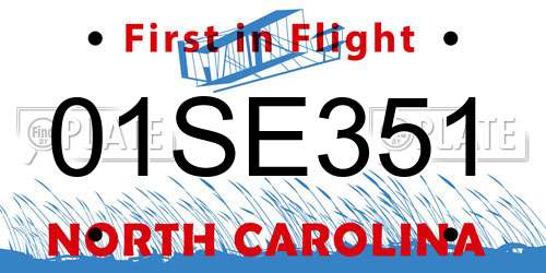 01SE351 North Carolina License Plate