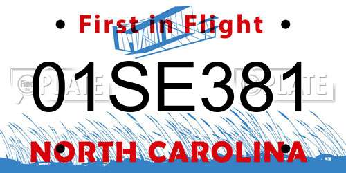 01SE381 North Carolina License Plate