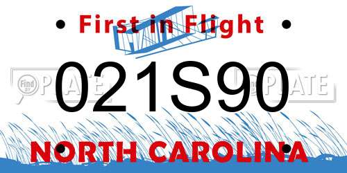 021S90 North Carolina License Plate