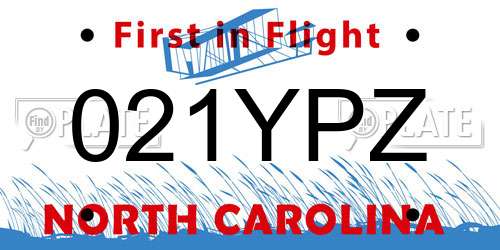021YPZ North Carolina License Plate
