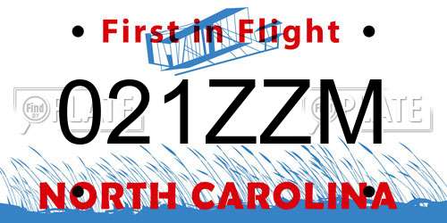 021ZZM North Carolina License Plate
