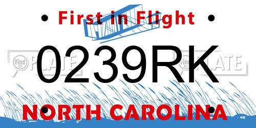 0239RK North Carolina License Plate