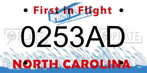 0253AD North Carolina License Plate