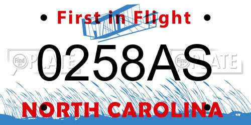 0258AS North Carolina License Plate