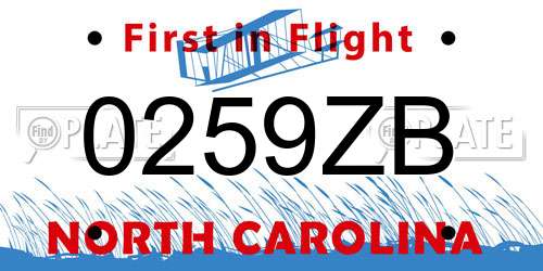 0259ZB North Carolina License Plate