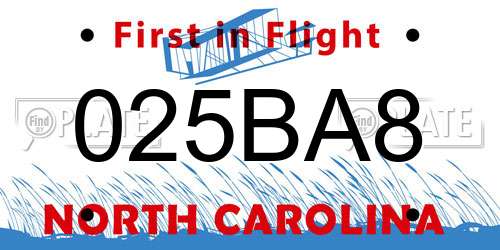 025BA8 North Carolina License Plate