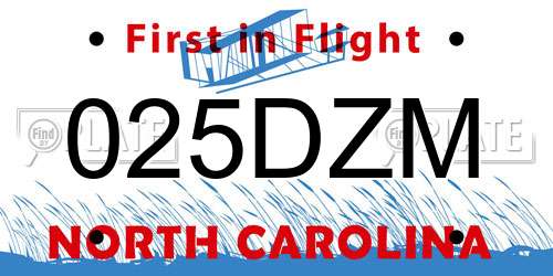 025DZM North Carolina License Plate