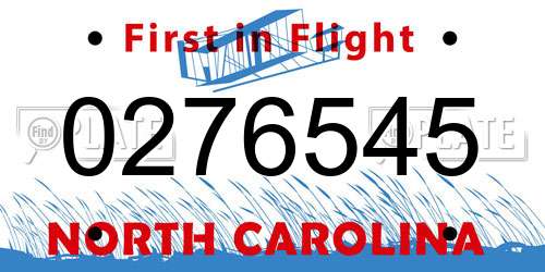 0276545 North Carolina License Plate