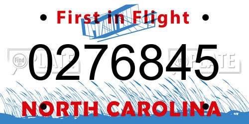 0276845 North Carolina License Plate
