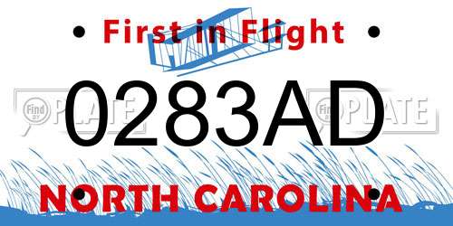 0283AD North Carolina License Plate