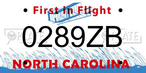 0289ZB North Carolina License Plate