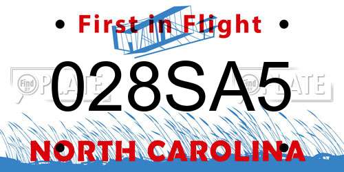 028SA5 North Carolina License Plate