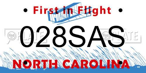 028SAS North Carolina License Plate