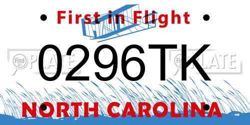 0296TK North Carolina License Plate