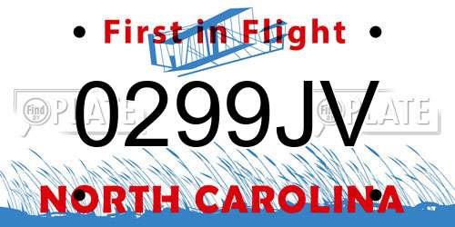 0299JV North Carolina License Plate