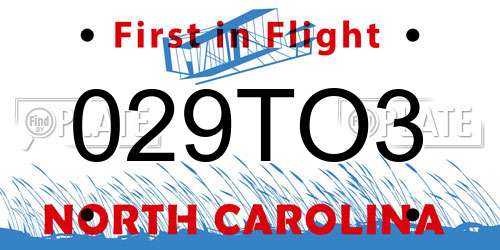 029TO3 North Carolina License Plate