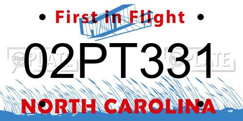 02PT331 North Carolina License Plate