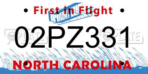 02PZ331 North Carolina License Plate