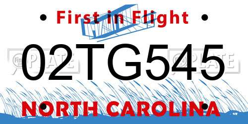 02TG545 North Carolina License Plate