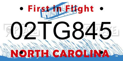 02TG845 North Carolina License Plate