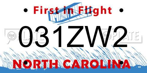 031ZW2 North Carolina License Plate
