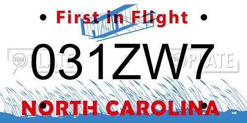 031ZW7 North Carolina License Plate