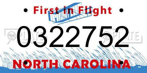 0322752 North Carolina License Plate