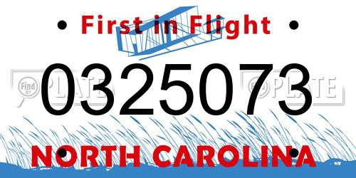 0325073 North Carolina License Plate