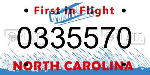 0335570 North Carolina License Plate